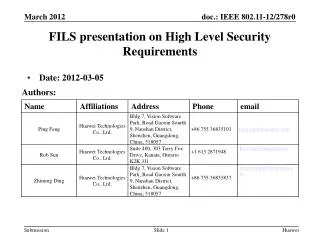 FILS presentation on High Level Security Requirements