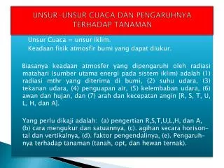 unsur unsur cuaca dan pengaruhnya terhadap tanaman
