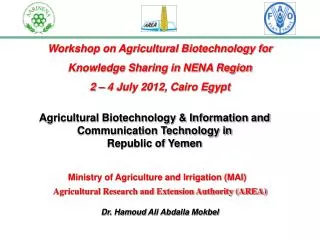Workshop on Agricultural Biotechnology for Knowledge Sharing in NENA Region