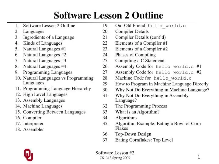 software lesson 2 outline