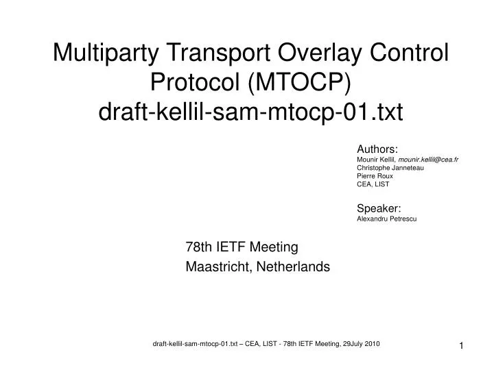 multiparty transport overlay control protocol mtocp draft kellil sam mtocp 01 txt