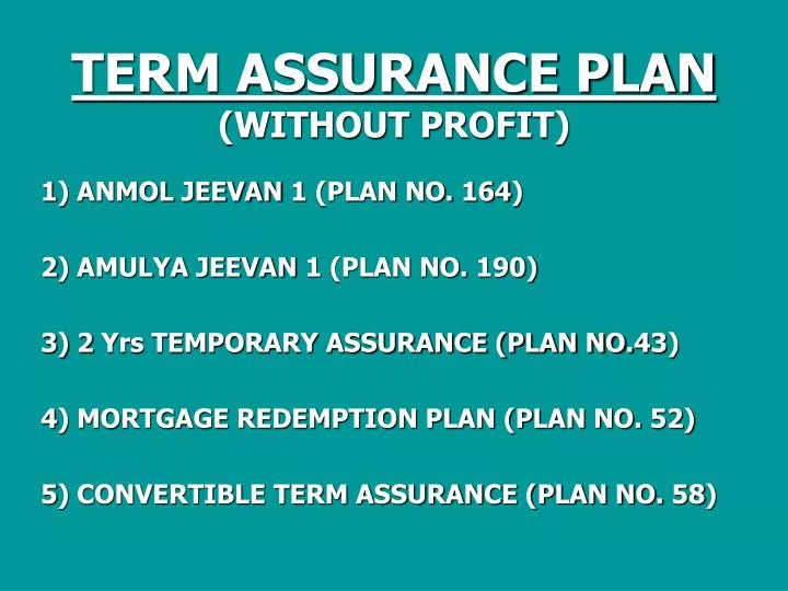 term assurance plan without profit