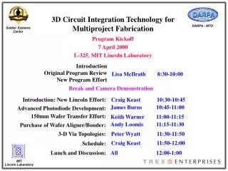3D Circuit Integration Technology for Multiproject Fabrication