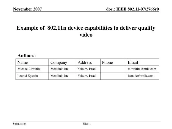 example of 802 11n device capabilities to deliver quality video