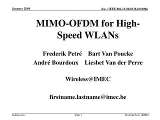 MIMO-OFDM for High-Speed WLANs