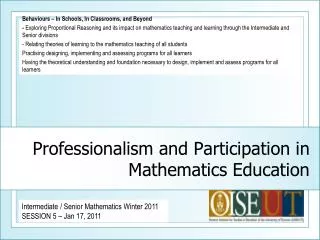 Professionalism and Participation in Mathematics Education