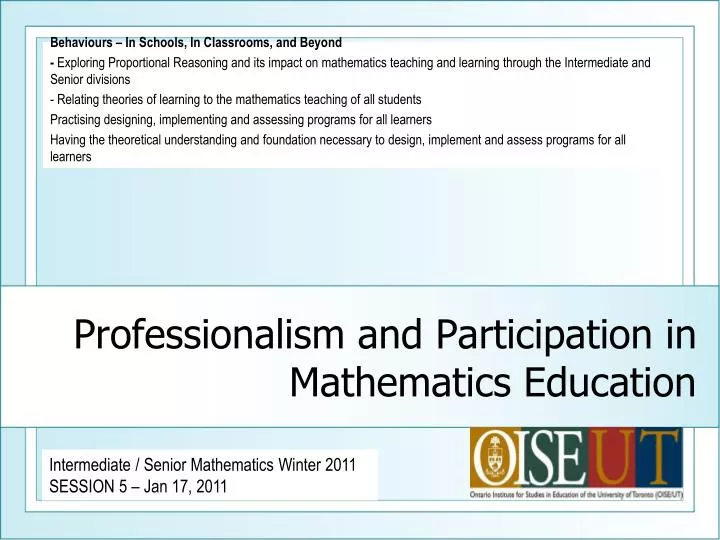 professionalism and participation in mathematics education