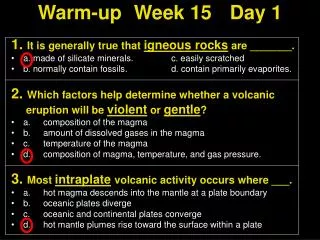 Warm-up	Week 15	Day 1