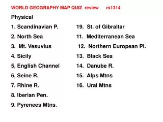 WORLD GEOGRAPHY MAP QUIZ review rs1314 Physical