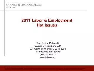 2011 Labor &amp; Employment Hot Issues