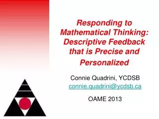 responding to mathematical thinking descriptive feedback that is precise and personalized