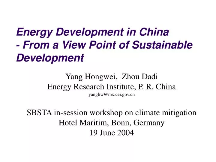 energy development in china from a view point of sustainable development