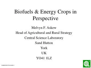 Biofuels &amp; Energy Crops in Perspective