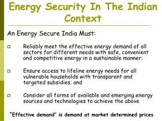 Energy Security In The Indian Context