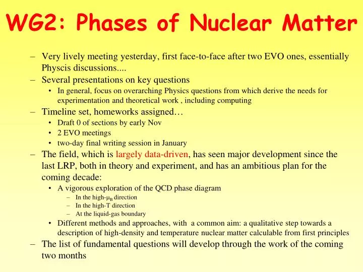 wg2 phases of nuclear matter