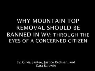 Why Mountain Top Removal should be banned in WV : through the eyes of a concerned citizen