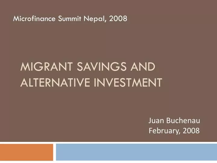 migrant savings and alternative investment