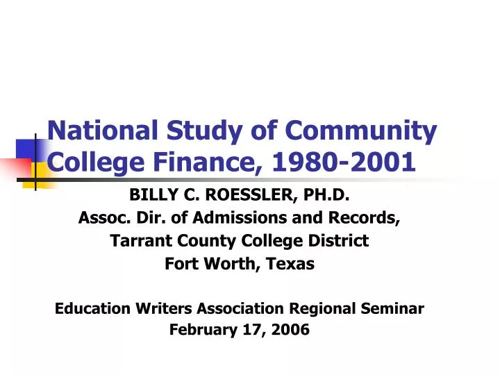national study of community college finance 1980 2001