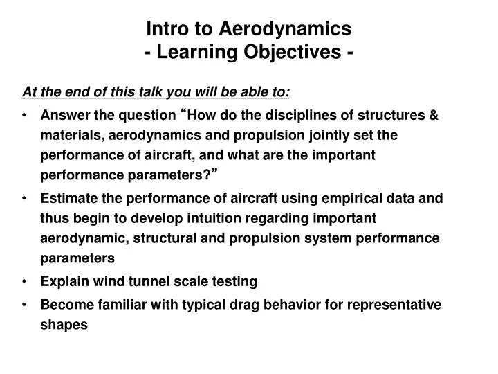 intro to aerodynamics learning objectives