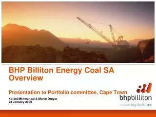 BHP Billiton Energy Coal SA Overview Presentation to Portfolio committee, Cape Town