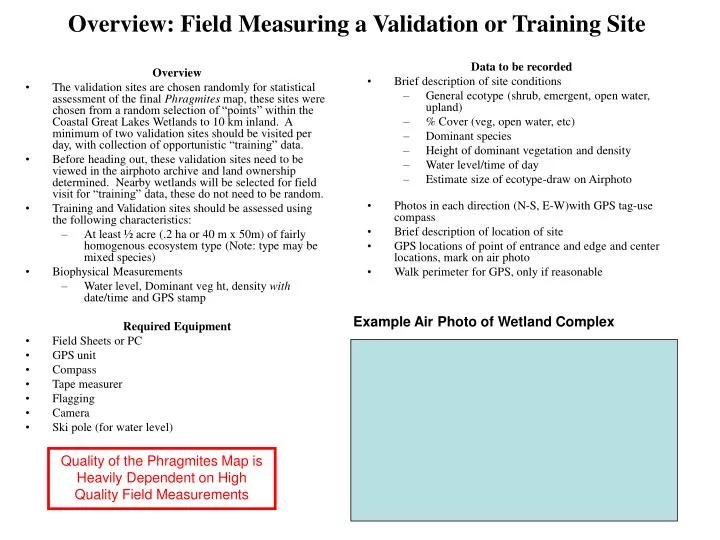 overview field measuring a validation or training site