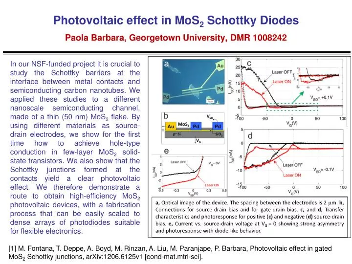 photovoltaic effect in mos 2 schottky diodes paola barbara georgetown university dmr 1008242
