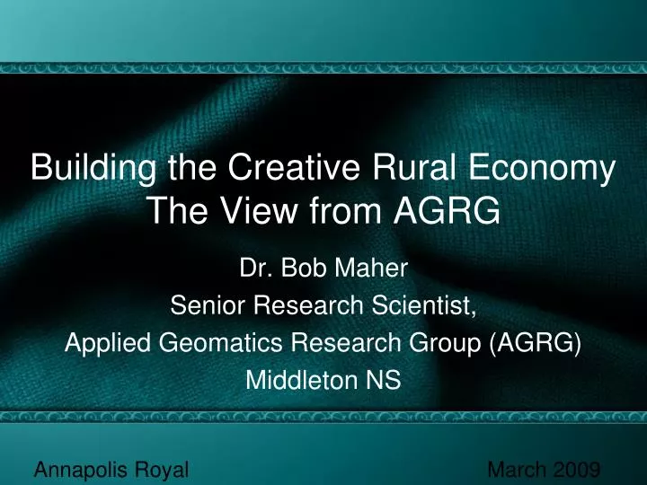 building the creative rural economy the view from agrg