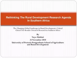 Rethinking The Rural Development Research Agenda In Southern Africa
