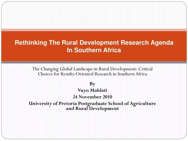 rethinking the rural development research agenda in southern africa