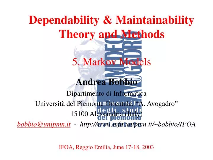 dependability maintainability theory and methods 5 markov models