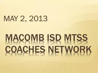 Macomb ISD MTSS COACHES NETWORK