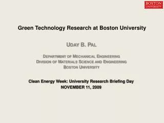 Uday B. Pal Department of Mechanical Engineering Division of Materials Science and Engineering