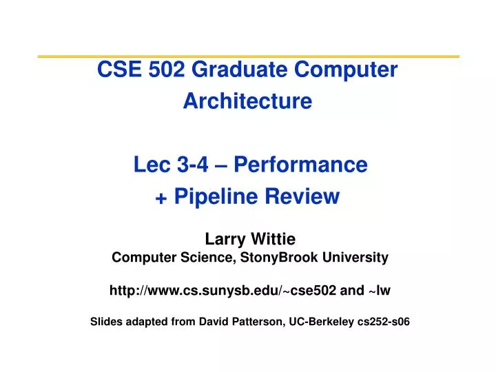 cse 502 graduate computer architecture lec 3 4 performance pipeline review