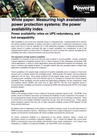 White paper: Measuring high availability power protection systems: the power availability index
