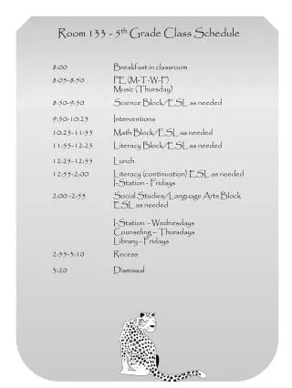 Room 133 - 5 th Grade Class Schedule