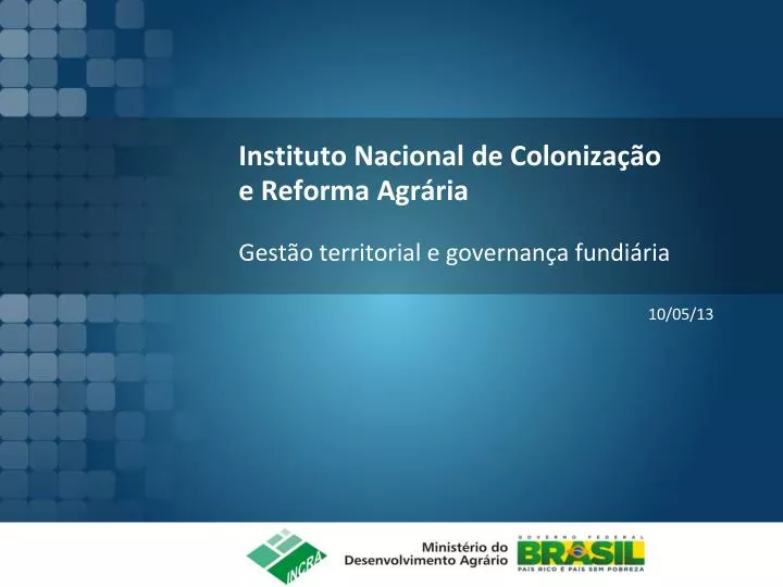 instituto nacional de coloniza o e reforma agr ria g est o territorial e governan a fundi ria