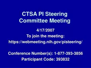 CTSA PI Steering Committee Meeting