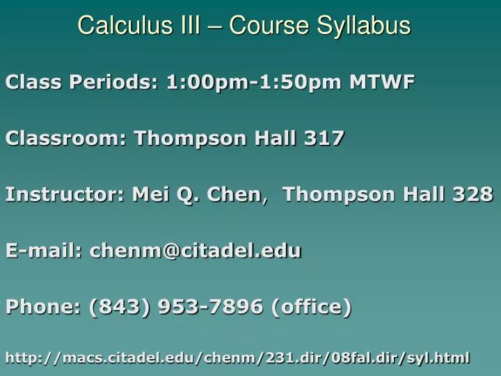 calculus iii course syllabus