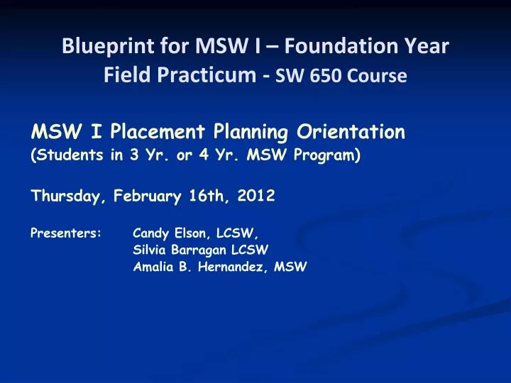 blueprint for msw i foundation year field practicum sw 650 course