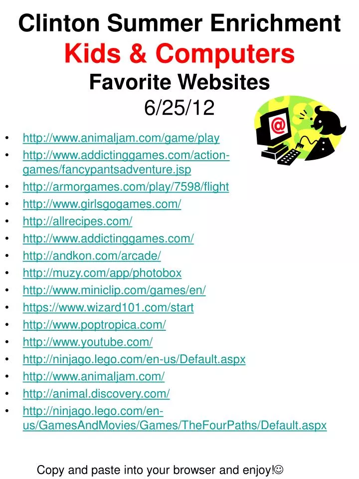 clinton summer enrichment kids computers favorite websites 6 25 12