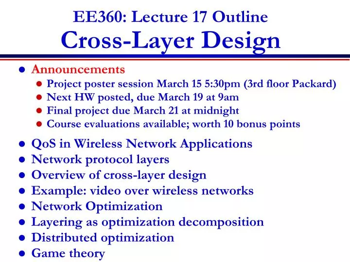 ee360 lecture 17 outline cross layer design