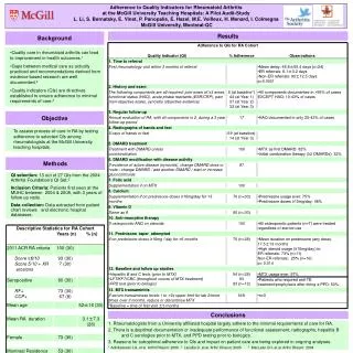 Adherence to Quality Indicators for Rheumatoid Arthritis