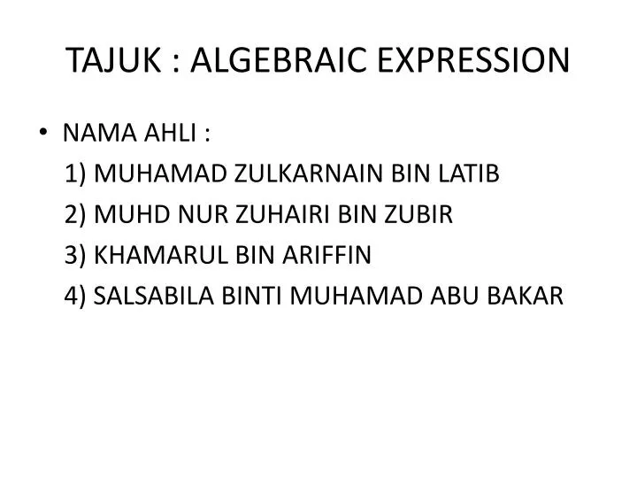 tajuk algebraic expression