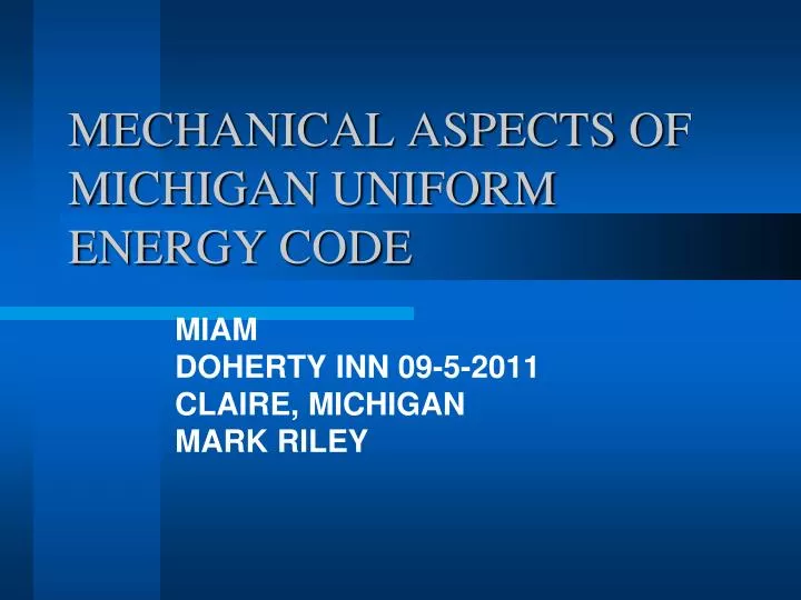 mechanical aspects of michigan uniform energy code
