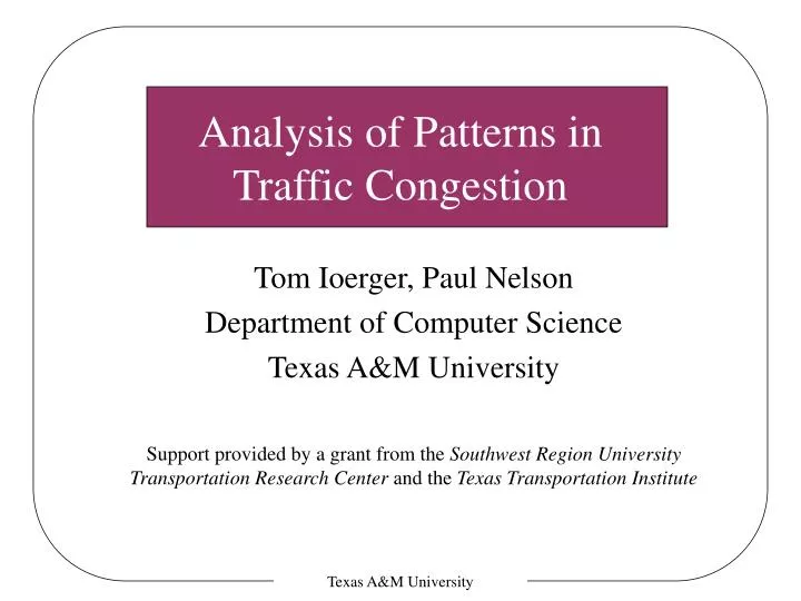 analysis of patterns in traffic congestion