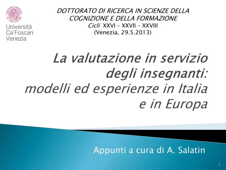 la valutazione in servizio degli insegnanti modelli ed esperienze in italia e in europa