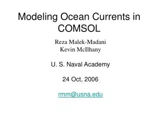 Modeling Ocean Currents in COMSOL