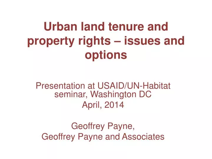 urban land tenure and property rights issues and options