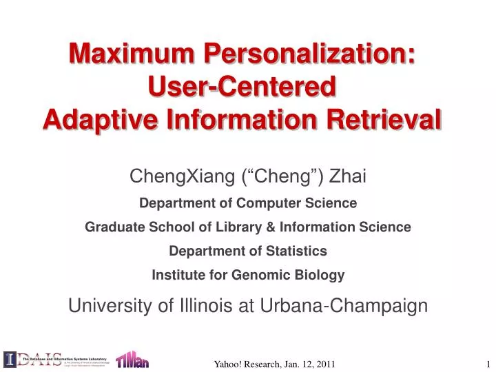 maximum personalization user centered adaptive information retrieval