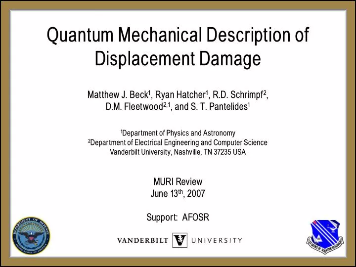quantum mechanical description of displacement damage
